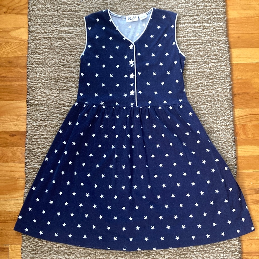 Vintage Blue & White Stars Dress N Kids Nordstrom Cotton Girls Large 14 90's Y2K